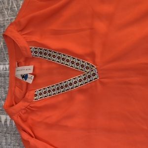 Coral poplin quarter sleeve blouse